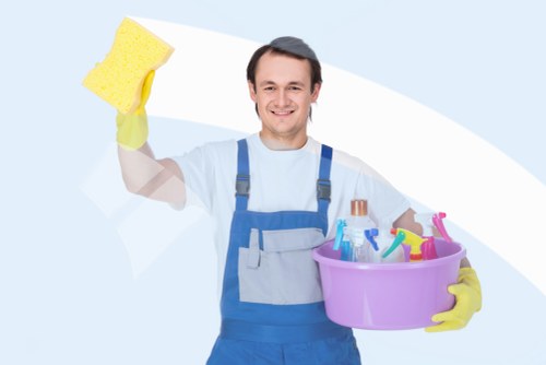 Specialist hard floor cleaning equipment in use